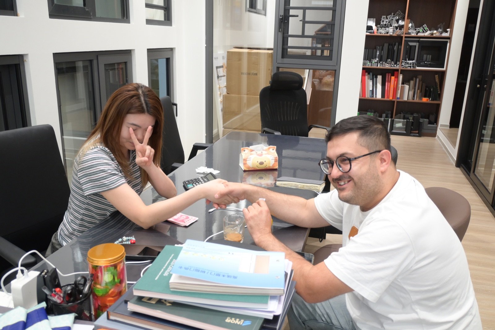 International buyer meeting with the LUMI team in the window and door showroom