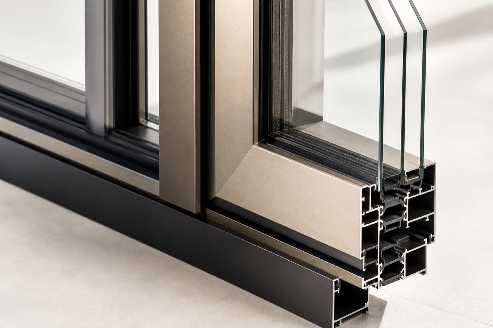 Insulated aluminum window profile and glazing detail